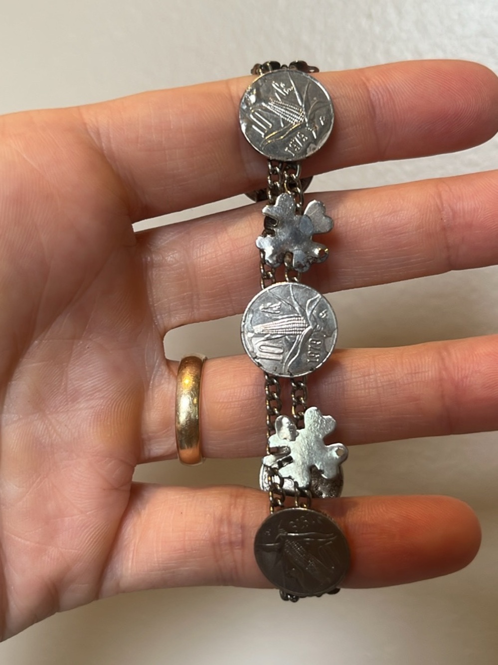 Coin Bracelet 1979 Novelty Tourist Traveler Bracelet Mexico and Ireland